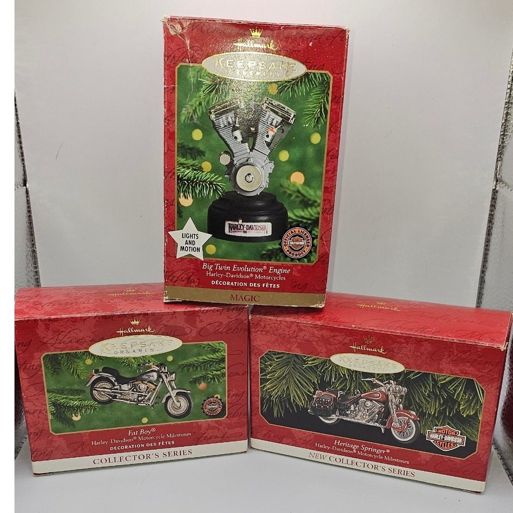 Hallmark Keepsake Harley-Davidson Ornament Lot Fat Boy Heritage Springer Engine